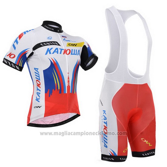 2015 Abbigliamento Ciclismo Katusha Bianco e Rosso Manica Corta e Salopette